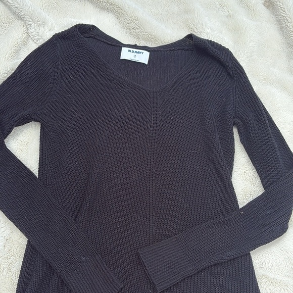 Old Navy Black Ribbed Knit Sweater | Cozy Minimalist Longline Pullover XS - Picture 2 of 6